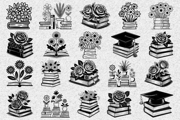 Book Flower Svg, Floral Book Svg Bundle