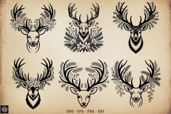 Christmas Deer Floral Antler SVG Bundle