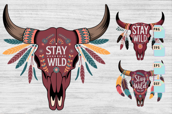 Cow Skull Floral Bundle Longhorn Skull
