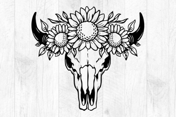 Cow Skull with Flowers SVG File