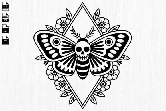 Death Head Moth Geo Svg,Floral Moth