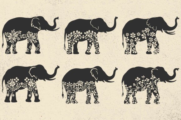 Elephant with Flowers SVG Silhouette