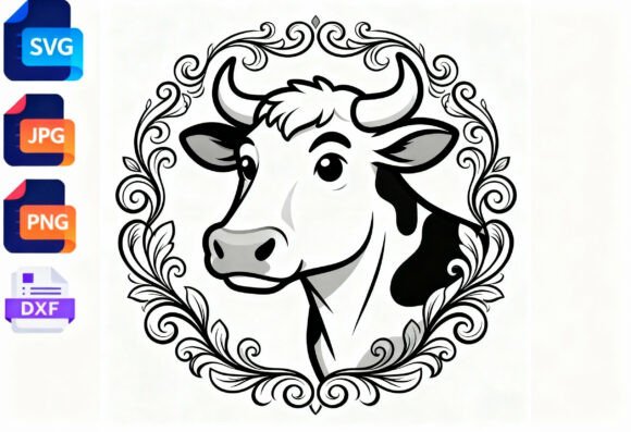 Farmhouse Cow Floral Frame SVG Clipart