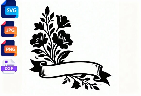Floral Banner SVG Cut File Flower