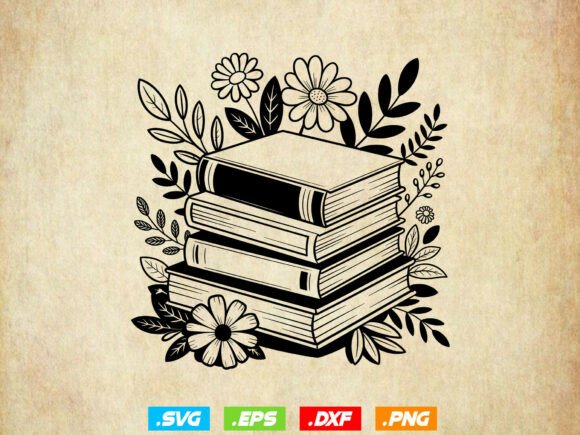 Floral Books SVG: Elegant Embroidery Design