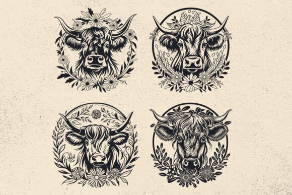 Floral Cow Svg, Highland Cow Svg