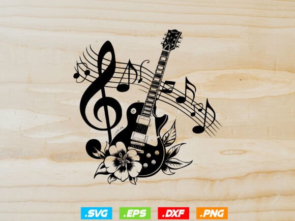 Floral Guitar Svg, Music Notes Svg