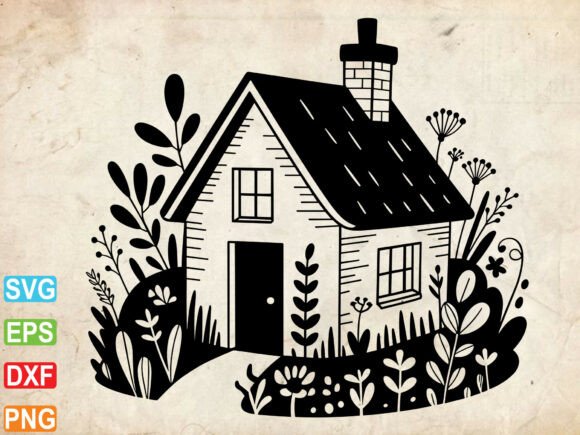 Floral House Svg, Retro House Svg