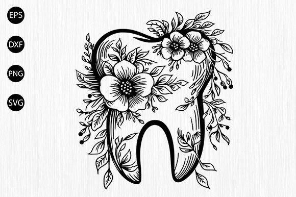 Floral Tooth Svg, Floral Dentist SVG