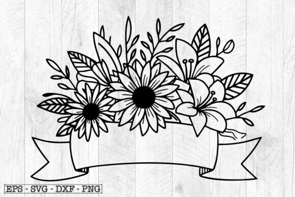 Flower Svg, Flower Ribbon Banner Svg