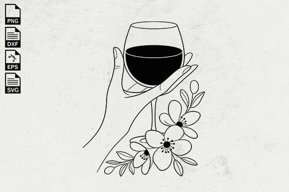 Glass of Wine SVG, Floral Wine Svg