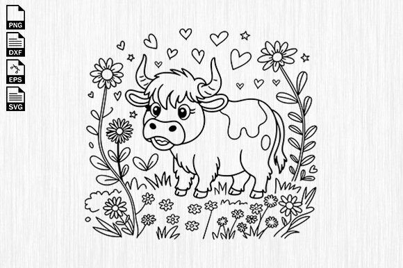 Highland Cow Svg, Cute Floral Cow Svg