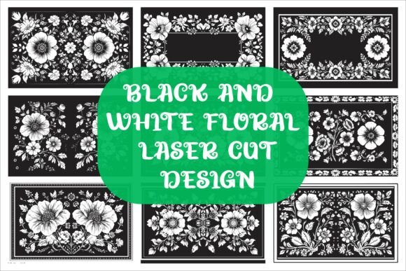 Laser Cut Black Flower Frame Drawing
