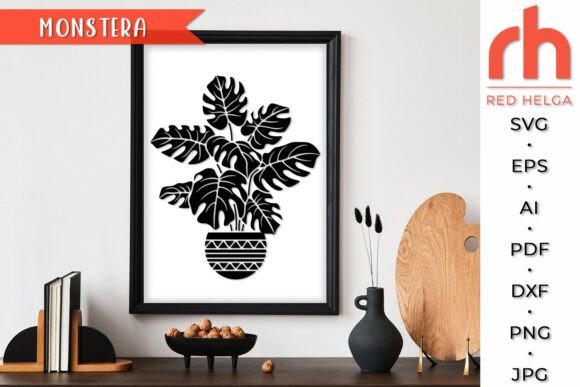 Monstera in a Pot SVG, Houseplant DXF