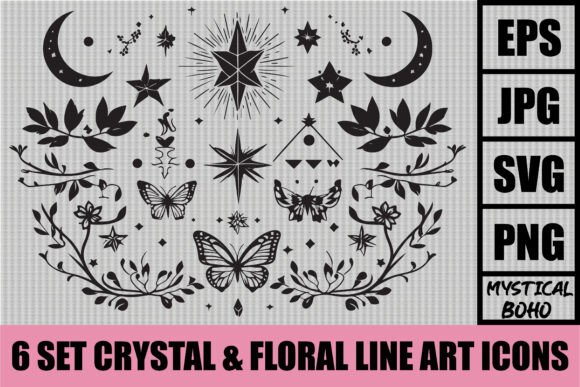 Mystical Crystal Floral Icon Bundle