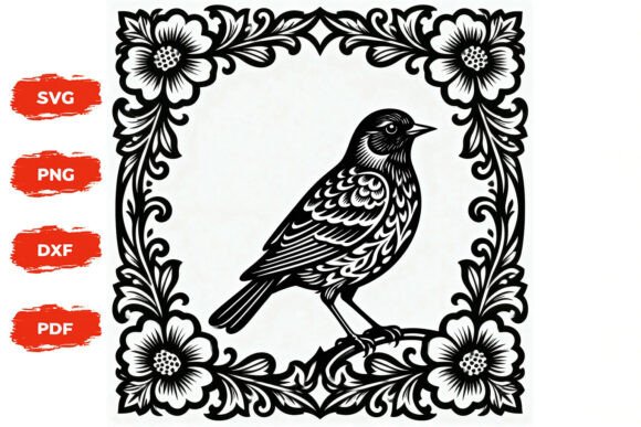 Vintage Bird Floral Frame SVG Cut File