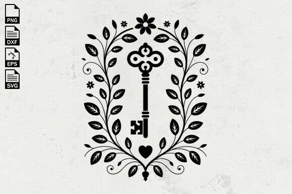 Vintage Floral Key Svg Design